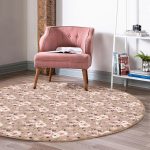 - RealHomes Dijital Baskılı Kaymaz Tabanlı Comfort Yuvarlak Halı - Realhomes  Pastel Zeminde Renkli Çiçek Desenli Dijital Baskılı Modern Kahverengi Salon ve Oturma Odası Yıkanabilir Kaymaz Tabanlı Yuvarlak Halı Realhomes