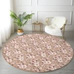 - RealHomes Dijital Baskılı Kaymaz Tabanlı Comfort Yuvarlak Halı - Realhomes  Pastel Zeminde Renkli Çiçek Desenli Dijital Baskılı Modern Kahverengi Salon ve Oturma Odası Yıkanabilir Kaymaz Tabanlı Yuvarlak Halı Realhomes