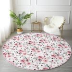 - RealHomes Dijital Baskılı Kaymaz Tabanlı Comfort Yuvarlak Halı - Realhomes  Beyaz Zeminde Renkli Çiçek Desenli Dijital Baskılı Modern Pembe Banyo Yıkanabilir Kaymaz Tabanlı Yuvarlak Halı Realhomes