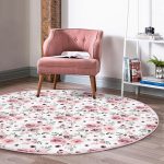 - RealHomes Dijital Baskılı Kaymaz Tabanlı Comfort Yuvarlak Halı - Realhomes  Beyaz Zeminde Renkli Çiçek Desenli Dijital Baskılı Modern Pembe Banyo Yıkanabilir Kaymaz Tabanlı Yuvarlak Halı Realhomes