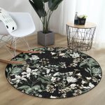 - RealHomes Dijital Baskılı Kaymaz Tabanlı Comfort Yuvarlak Halı - Realhomes Siyah Zeminde Beyaz Çiçek Desenli Dijital Baskılı Modern Salon ve Oturma Odası Yıkanabilir Kaymaz Tabanlı Yuvarlak Halı Realhomes