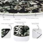 - RealHomes Dijital Baskılı Kaymaz Tabanlı Comfort Yuvarlak Halı - Realhomes Siyah Zeminde Beyaz Çiçek Desenli Dijital Baskılı Modern Salon ve Oturma Odası Yıkanabilir Kaymaz Tabanlı Yuvarlak Halı Realhomes