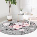 - RealHomes Dijital Baskılı Kaymaz Tabanlı Comfort Yuvarlak Halı - Realhomes  Renkli Zeminde Çiçek Desenli Dijital Baskılı Modern Gri Yatak Odası Yıkanabilir Kaymaz Tabanlı Yuvarlak Halı Realhomes