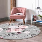 - RealHomes Dijital Baskılı Kaymaz Tabanlı Comfort Yuvarlak Halı - Realhomes  Renkli Zeminde Çiçek Desenli Dijital Baskılı Modern Gri Yatak Odası Yıkanabilir Kaymaz Tabanlı Yuvarlak Halı Realhomes