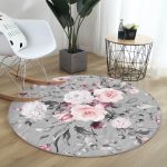 - RealHomes Dijital Baskılı Kaymaz Tabanlı Comfort Yuvarlak Halı - Realhomes  Renkli Zeminde Çiçek Desenli Dijital Baskılı Modern Gri Yatak Odası Yıkanabilir Kaymaz Tabanlı Yuvarlak Halı Realhomes