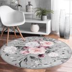 - RealHomes Dijital Baskılı Kaymaz Tabanlı Comfort Yuvarlak Halı - Realhomes  Renkli Zeminde Çiçek Desenli Dijital Baskılı Modern Gri Yatak Odası Yıkanabilir Kaymaz Tabanlı Yuvarlak Halı Realhomes