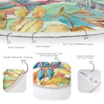 - RealHomes Dijital Baskılı Kaymaz Tabanlı Comfort Yuvarlak Halı - Realhomes Beyaz Zeminde Renkli Yaprak Desenli Dijital Baskılı Modern Outdoor Yıkanabilir Kaymaz Tabanlı Yuvarlak Halı Realhomes