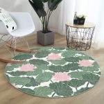 - RealHomes Dijital Baskılı Kaymaz Tabanlı Comfort Yuvarlak Halı - Realhomes  Beyaz Zeminde Yeşil Yaprak Desenli Dijital Baskılı Modern Koridor ve Antre Yıkanabilir Kaymaz Tabanlı Yuvarlak Halı Realhomes