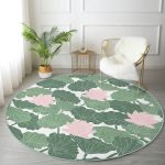 - RealHomes Dijital Baskılı Kaymaz Tabanlı Comfort Yuvarlak Halı - Realhomes  Beyaz Zeminde Yeşil Yaprak Desenli Dijital Baskılı Modern Koridor ve Antre Yıkanabilir Kaymaz Tabanlı Yuvarlak Halı Realhomes