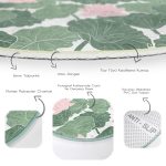 - RealHomes Dijital Baskılı Kaymaz Tabanlı Comfort Yuvarlak Halı - Realhomes  Beyaz Zeminde Yeşil Yaprak Desenli Dijital Baskılı Modern Koridor ve Antre Yıkanabilir Kaymaz Tabanlı Yuvarlak Halı Realhomes