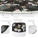 - RealHomes Dijital Baskılı Kaymaz Tabanlı Comfort Yuvarlak Halı - Realhomes  Siyah Zeminde Beyaz Çiçek Desenli Dijital Baskılı Modern Salon ve Oturma Odası Yıkanabilir Kaymaz Tabanlı Yuvarlak Halı Realhomes