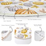 Beyaz Zeminde Bal Kabağı Desenli Dijital Baskılı Modern Turuncu Koridor ve Antre Yıkanabilir Kaymaz Tabanlı Yuvarlak Halı Realhomes