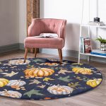 - RealHomes Dijital Baskılı Kaymaz Tabanlı Comfort Yuvarlak Halı - Realhomes Renkli Zeminde Bal Kabağı Desenli Dijital Baskılı Modern Turuncu Koridor ve Antre Yıkanabilir Kaymaz Tabanlı Yuvarlak Halı Realhomes