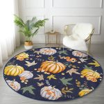 - RealHomes Dijital Baskılı Kaymaz Tabanlı Comfort Yuvarlak Halı - Realhomes Renkli Zeminde Bal Kabağı Desenli Dijital Baskılı Modern Turuncu Koridor ve Antre Yıkanabilir Kaymaz Tabanlı Yuvarlak Halı Realhomes