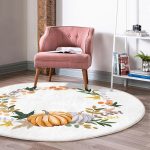 - RealHomes Dijital Baskılı Kaymaz Tabanlı Comfort Yuvarlak Halı - Realhomes  Beyaz Zeminde Bal Kabağı Desenli Dijital Baskılı Modern Turuncu Koridor ve Antre Yıkanabilir Kaymaz Tabanlı Yuvarlak Halı Realhomes