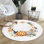 - RealHomes Dijital Baskılı Kaymaz Tabanlı Comfort Yuvarlak Halı - Realhomes  Beyaz Zeminde Bal Kabağı Desenli Dijital Baskılı Modern Turuncu Koridor ve Antre Yıkanabilir Kaymaz Tabanlı Yuvarlak Halı Realhomes