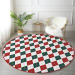 - RealHomes Dijital Baskılı Kaymaz Tabanlı Comfort Yuvarlak Halı - Realhomes  Beyaz Zeminde Bordo Ve Yeşil Ekose Desenli Dijital Baskılı Modern Ofis Yıkanabilir Kaymaz Tabanlı Yuvarlak Halı Realhomes