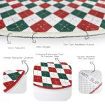 - RealHomes Dijital Baskılı Kaymaz Tabanlı Comfort Yuvarlak Halı - Realhomes  Beyaz Zeminde Bordo Ve Yeşil Ekose Desenli Dijital Baskılı Modern Ofis Yıkanabilir Kaymaz Tabanlı Yuvarlak Halı Realhomes