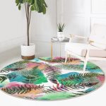 - RealHomes Dijital Baskılı Kaymaz Tabanlı Comfort Yuvarlak Halı - Realhomes  Beyaz Zeminde Renkli Soyut Çizimli Yaprak Desenli Dijital Baskılı Modern Koridor ve Antre Kaymaz Tabanlı Yuvarlak Halı Realhomes