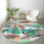 - RealHomes Dijital Baskılı Kaymaz Tabanlı Comfort Yuvarlak Halı - Realhomes  Beyaz Zeminde Renkli Soyut Çizimli Yaprak Desenli Dijital Baskılı Modern Koridor ve Antre Kaymaz Tabanlı Yuvarlak Halı Realhomes