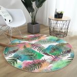 - RealHomes Dijital Baskılı Kaymaz Tabanlı Comfort Yuvarlak Halı - Realhomes  Beyaz Zeminde Renkli Soyut Çizimli Yaprak Desenli Dijital Baskılı Modern Koridor ve Antre Kaymaz Tabanlı Yuvarlak Halı Realhomes