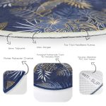 - RealHomes Dijital Baskılı Kaymaz Tabanlı Comfort Yuvarlak Halı - Realhomes  Mavi Zeminde Gold Detaylı Yaprak Desenli Dijital Baskılı Modern Lacivert Salon ve Oturma Odası Kaymaz Tabanlı Yuvarlak Halı Realhomes