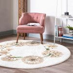 - RealHomes Dijital Baskılı Kaymaz Tabanlı Comfort Yuvarlak Halı - Realhomes  Beyaz Zeminde Çiçek Desenli Dijital Baskılı Modern Krem Koridor ve Antre Yıkanabilir Kaymaz Tabanlı Yuvarlak Halı Realhomes