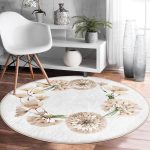 - RealHomes Dijital Baskılı Kaymaz Tabanlı Comfort Yuvarlak Halı - Realhomes  Beyaz Zeminde Çiçek Desenli Dijital Baskılı Modern Krem Koridor ve Antre Yıkanabilir Kaymaz Tabanlı Yuvarlak Halı Realhomes
