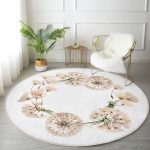 - RealHomes Dijital Baskılı Kaymaz Tabanlı Comfort Yuvarlak Halı - Realhomes  Beyaz Zeminde Çiçek Desenli Dijital Baskılı Modern Krem Koridor ve Antre Yıkanabilir Kaymaz Tabanlı Yuvarlak Halı Realhomes