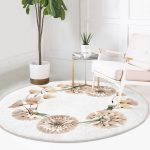 - RealHomes Dijital Baskılı Kaymaz Tabanlı Comfort Yuvarlak Halı - Realhomes  Beyaz Zeminde Çiçek Desenli Dijital Baskılı Modern Krem Koridor ve Antre Yıkanabilir Kaymaz Tabanlı Yuvarlak Halı Realhomes