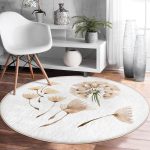 - RealHomes Dijital Baskılı Kaymaz Tabanlı Comfort Yuvarlak Halı - Realhomes  Beyaz Zeminde Çiçek Desenli Dijital Baskılı Modern Krem Koridor ve Antre Yıkanabilir Kaymaz Tabanlı Yuvarlak Halı Realhomes