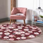 - RealHomes Dijital Baskılı Kaymaz Tabanlı Comfort Yuvarlak Halı - Realhomes Renkli Zeminde Çiçek Desenli Dijital Baskılı Modern Bordo Yatak Odası Yıkanabilir Kaymaz Tabanlı Yuvarlak Halı Realhomes