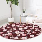 - RealHomes Dijital Baskılı Kaymaz Tabanlı Comfort Yuvarlak Halı - Realhomes Renkli Zeminde Çiçek Desenli Dijital Baskılı Modern Bordo Yatak Odası Yıkanabilir Kaymaz Tabanlı Yuvarlak Halı Realhomes