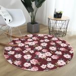 - RealHomes Dijital Baskılı Kaymaz Tabanlı Comfort Yuvarlak Halı - Realhomes Renkli Zeminde Çiçek Desenli Dijital Baskılı Modern Bordo Yatak Odası Yıkanabilir Kaymaz Tabanlı Yuvarlak Halı Realhomes