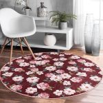 - RealHomes Dijital Baskılı Kaymaz Tabanlı Comfort Yuvarlak Halı - Realhomes Renkli Zeminde Çiçek Desenli Dijital Baskılı Modern Bordo Yatak Odası Yıkanabilir Kaymaz Tabanlı Yuvarlak Halı Realhomes