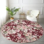 - RealHomes Dijital Baskılı Kaymaz Tabanlı Comfort Yuvarlak Halı - Realhomes Renkli Zeminde Çiçek Desenli Dijital Baskılı Modern Bordo Yatak Odası Yıkanabilir Kaymaz Tabanlı Yuvarlak Halı Realhomes