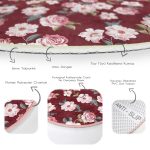 - RealHomes Dijital Baskılı Kaymaz Tabanlı Comfort Yuvarlak Halı - Realhomes Renkli Zeminde Çiçek Desenli Dijital Baskılı Modern Bordo Yatak Odası Yıkanabilir Kaymaz Tabanlı Yuvarlak Halı Realhomes