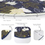 - RealHomes Dijital Baskılı Kaymaz Tabanlı Comfort Yuvarlak Halı - Realhomes  Renkli Zeminde Gold Detaylı Yaprak Desenli Dijital Baskılı Modern Lacivert Salon ve Oturma Odası Kaymaz Tabanlı Yuvarlak Halı Realhomes