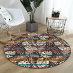 - RealHomes Dijital Baskılı Kaymaz Tabanlı Comfort Yuvarlak Halı - Realhomes  Siyah Zeminde Yaprak Desenli Dijital Baskılı Modern Renkli Outdoor Yıkanabilir Kaymaz Tabanlı Yuvarlak Halı Realhomes