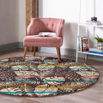 - RealHomes Dijital Baskılı Kaymaz Tabanlı Comfort Yuvarlak Halı - Realhomes  Siyah Zeminde Yaprak Desenli Dijital Baskılı Modern Renkli Outdoor Yıkanabilir Kaymaz Tabanlı Yuvarlak Halı Realhomes