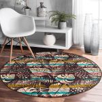 - RealHomes Dijital Baskılı Kaymaz Tabanlı Comfort Yuvarlak Halı - Realhomes  Siyah Zeminde Yaprak Desenli Dijital Baskılı Modern Renkli Outdoor Yıkanabilir Kaymaz Tabanlı Yuvarlak Halı Realhomes