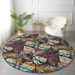 - RealHomes Dijital Baskılı Kaymaz Tabanlı Comfort Yuvarlak Halı - Realhomes  Siyah Zeminde Yaprak Desenli Dijital Baskılı Modern Renkli Outdoor Yıkanabilir Kaymaz Tabanlı Yuvarlak Halı Realhomes