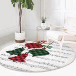 - RealHomes Dijital Baskılı Kaymaz Tabanlı Comfort Yuvarlak Halı - Realhomes  Beyaz Zeminde Ekose Desenli Çan Dijital Baskılı Modern Bordo Koridor ve Antre Yıkanabilir Kaymaz Tabanlı Yuvarlak Halı Realhomes