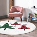 - RealHomes Dijital Baskılı Kaymaz Tabanlı Comfort Yuvarlak Halı - Realhomes  Beyaz Zeminde Ekose Desenli Çam Ağacı Motifli Dijital Baskılı Modern Bordo Balkon Yıkanabilir Kaymaz Tabanlı Yuvarlak Halı Realhomes