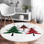 - RealHomes Dijital Baskılı Kaymaz Tabanlı Comfort Yuvarlak Halı - Realhomes  Beyaz Zeminde Ekose Desenli Çam Ağacı Motifli Dijital Baskılı Modern Bordo Balkon Yıkanabilir Kaymaz Tabanlı Yuvarlak Halı Realhomes