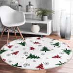 - RealHomes Dijital Baskılı Kaymaz Tabanlı Comfort Yuvarlak Halı - Realhomes  Beyaz Zeminde Ekoseli Çam Ağacı Desenli Dijital Baskılı Modern Bordo Koridor ve Antre Yıkanabilir Kaymaz Tabanlı Yuvarlak Halı Realhomes