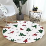 - RealHomes Dijital Baskılı Kaymaz Tabanlı Comfort Yuvarlak Halı - Realhomes  Beyaz Zeminde Ekoseli Çam Ağacı Desenli Dijital Baskılı Modern Bordo Koridor ve Antre Yıkanabilir Kaymaz Tabanlı Yuvarlak Halı Realhomes