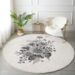 - RealHomes Dijital Baskılı Kaymaz Tabanlı Comfort Yuvarlak Halı - Realhomes  Pastel Zeminde Çiçek Desenli Dijital Baskılı Modern Krem Salon ve Oturma Odası Yıkanabilir Kaymaz Tabanlı Yuvarlak Halı Realhomes