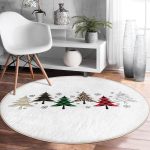 - RealHomes Dijital Baskılı Kaymaz Tabanlı Comfort Yuvarlak Halı - Realhomes  Beyaz Zeminde Ekoseli Çam Ağacı Desenli Dijital Baskılı Modern Renkli Balkon Yıkanabilir Kaymaz Tabanlı Yuvarlak Halı Realhomes