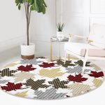 - RealHomes Dijital Baskılı Kaymaz Tabanlı Comfort Yuvarlak Halı - Realhomes  Beyaz Zeminde Ekoseli Yaprak Desenli Dijital Baskılı Modern Renkli Salon ve Oturma Odası Yıkanabilir Kaymaz Tabanlı Yuvarlak Halı Realhomes